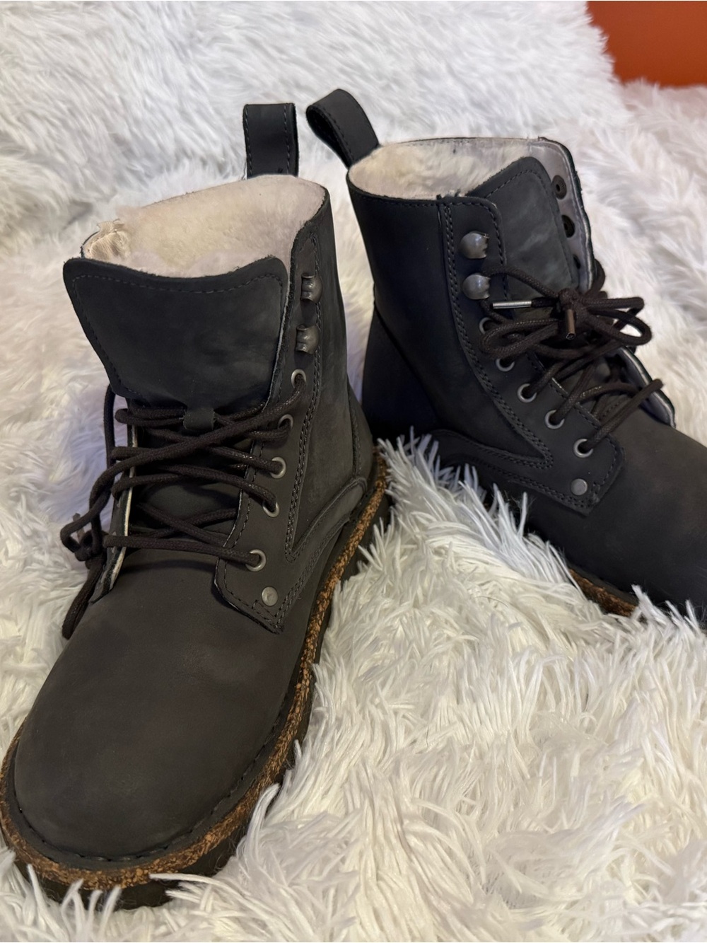 NWOT Women Birkenstock gray  Shearling-Lined Lace-Up Boots